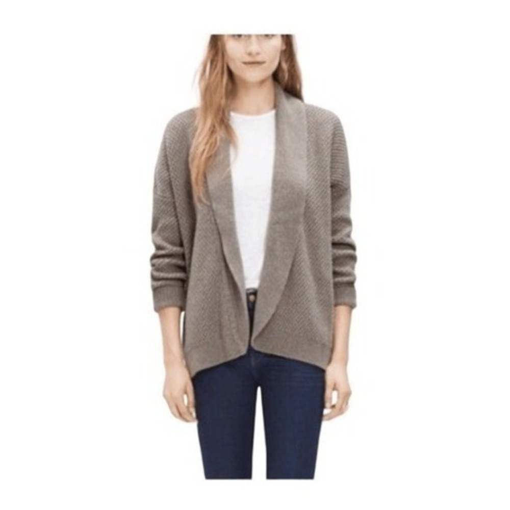 Madewell Cocoon Cardigan Sweater Taupe Grey Waffle Knit Long Sleeve‎ M